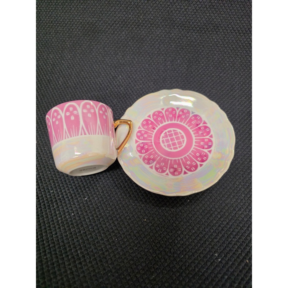 Vintage Pink Lusterware Demitasse Cup and Saucer Set Gold Handle Made in Japan